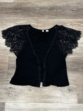 Anthropologie Moth Black Lace Flutter Sleeve Top